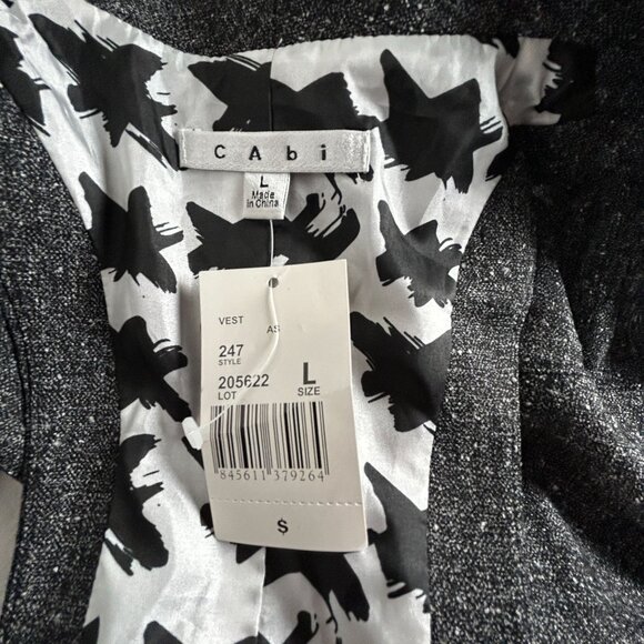 CAbi Womens Tweed Charcoal Gray Racerback Lined Blazer Vest Large Style 247 New - Picture 3 of 8
